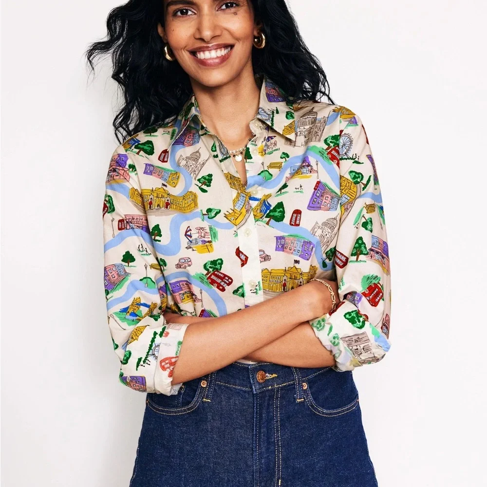 Boden Sienna London Town Ivory Button Down Top 4P - Picture 4 of 11